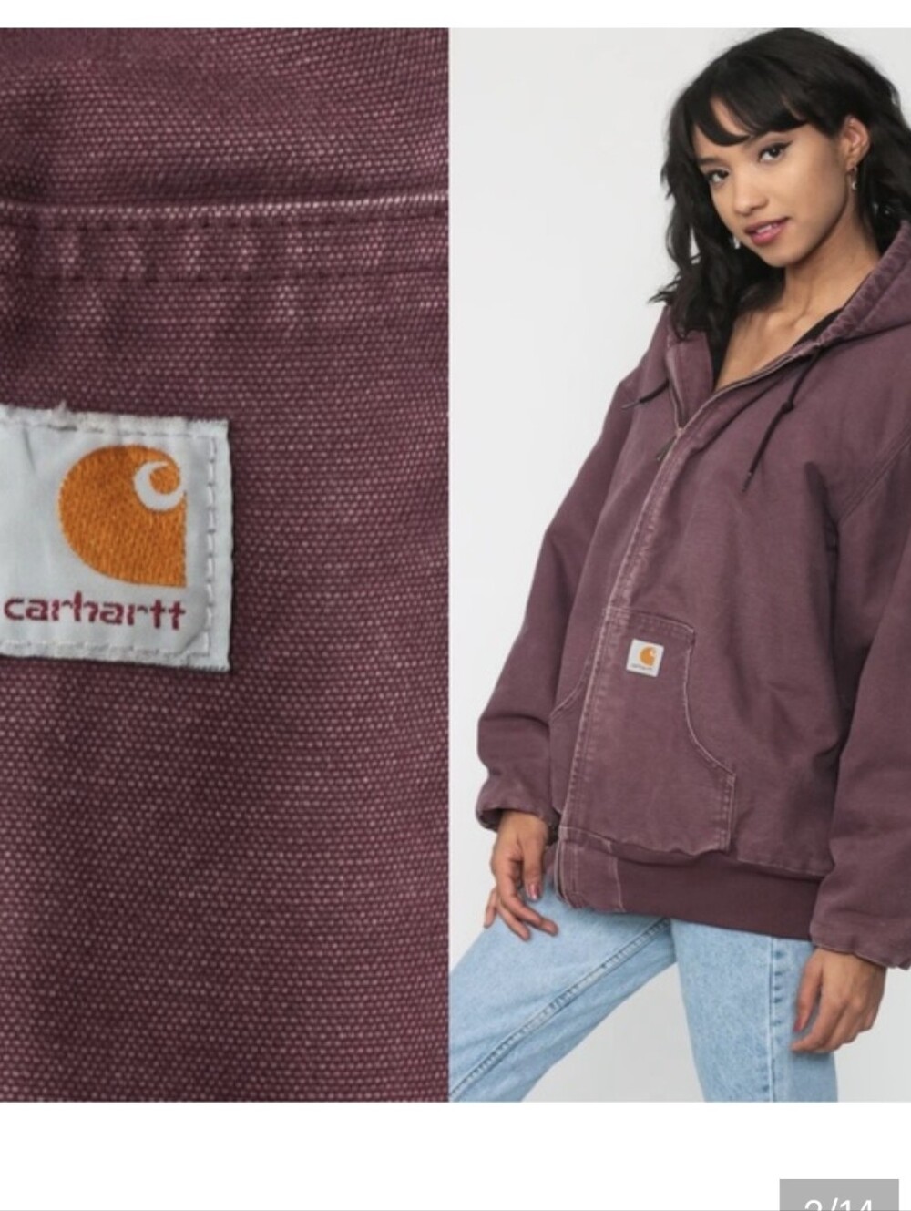 Carhartt Women's Hooded Duck Canvas Quilted Bomber Jacket in Plum Sz.L